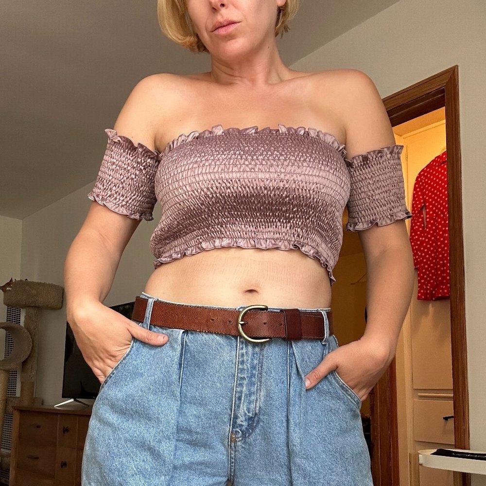 Satin elastic ruched crop top